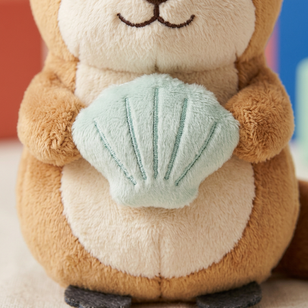 Seafoam shell with five radial stitch lines held in otter paws