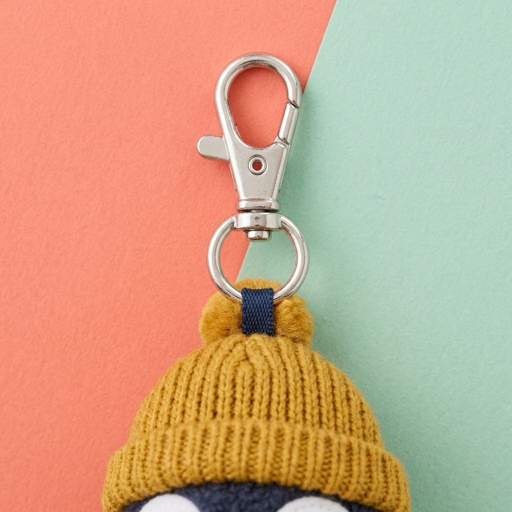Silver-tone lobster clasp ring and navy crown attachment loop