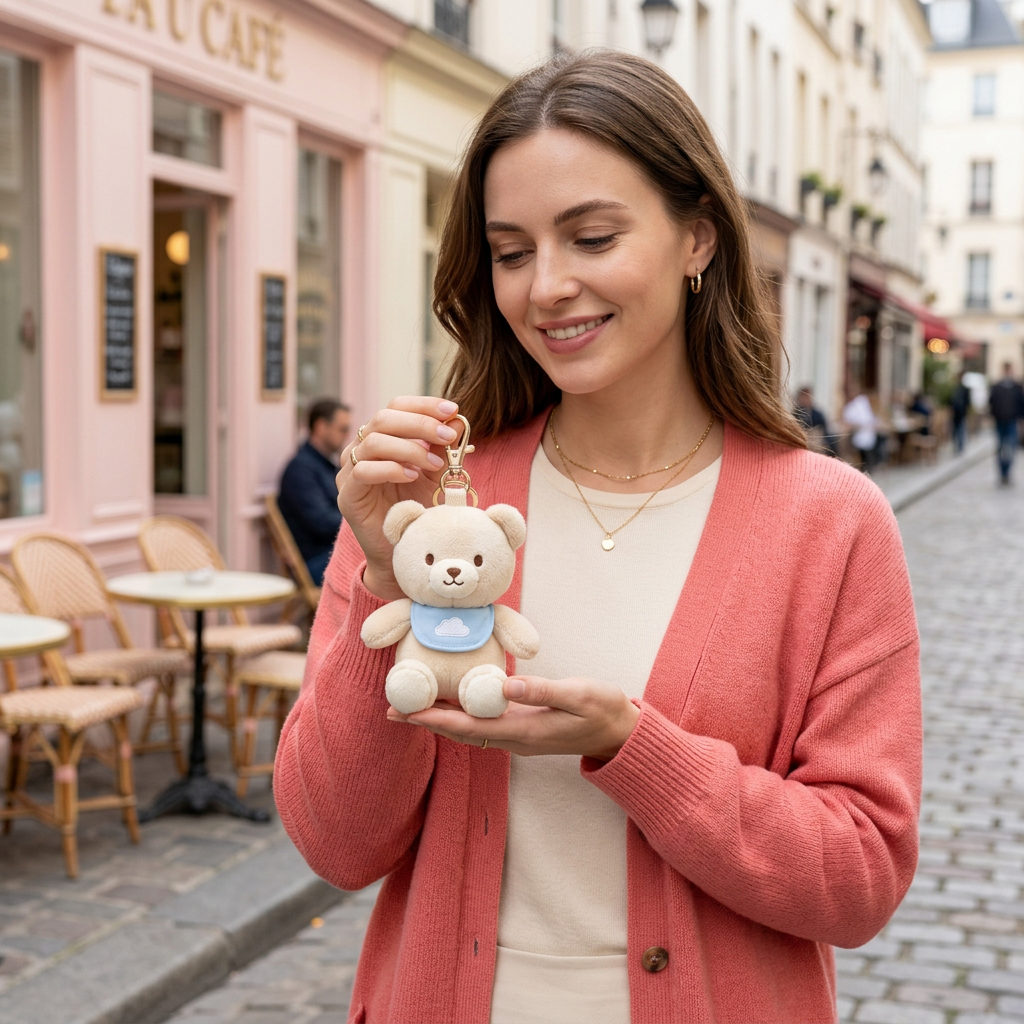 Adult female model holding Cloud Cuddle Bear