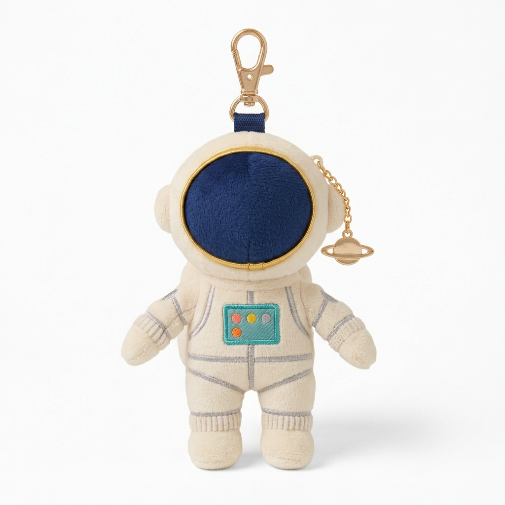 Full astronaut charm with gold clasp on white background