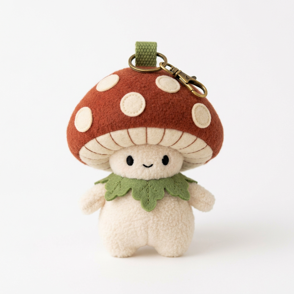 Full Mossy Mushroom Sprite charm with green loop and antique-gold-tone clasp on white background