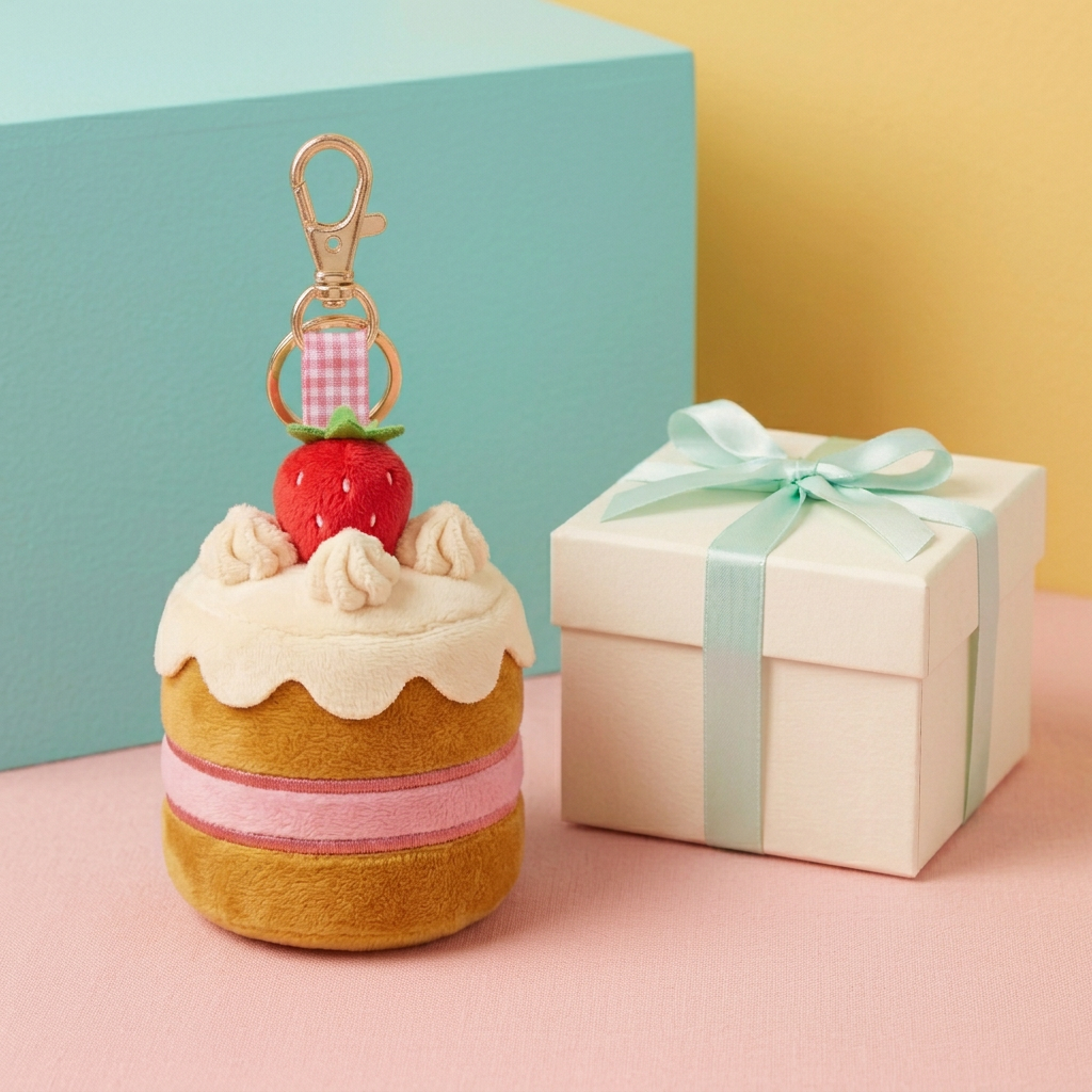 Strawberry cake charm in pastel gift setting