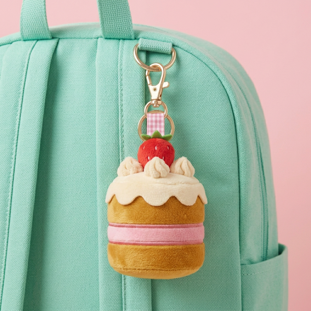 Strawberry cake charm on mint backpack
