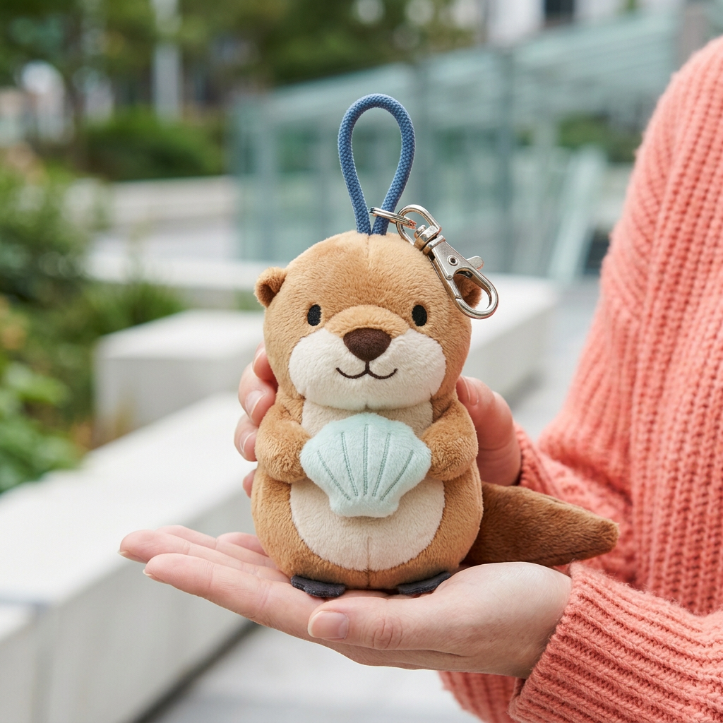Female model presenting Sea Salt Otter in palm with original blue loop and silver clasp visible