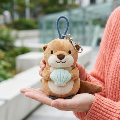 Female model presenting Sea Salt Otter in palm with original blue loop and silver clasp visible