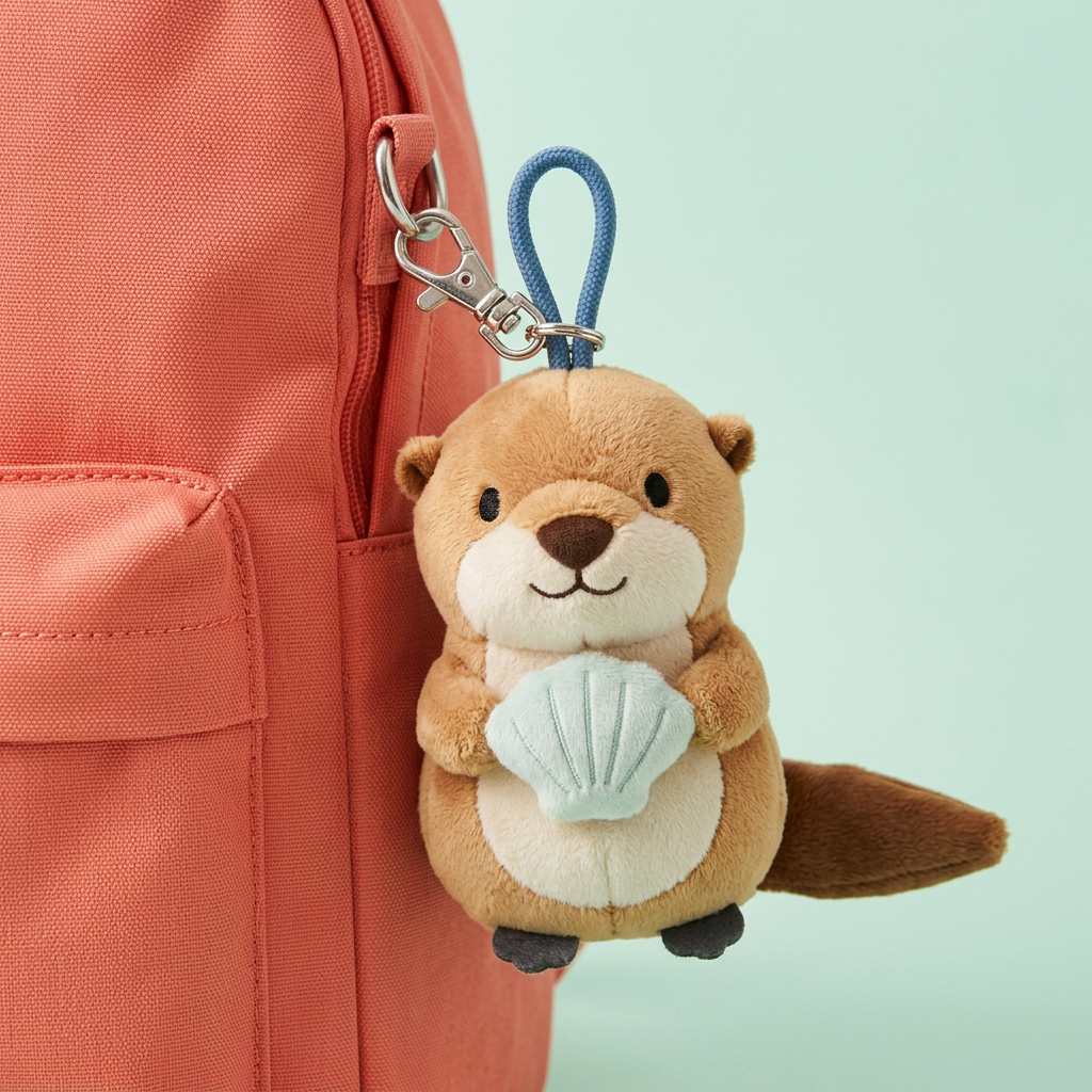 Sea Salt Otter attached to coral backpack using silver-tone lobster clasp