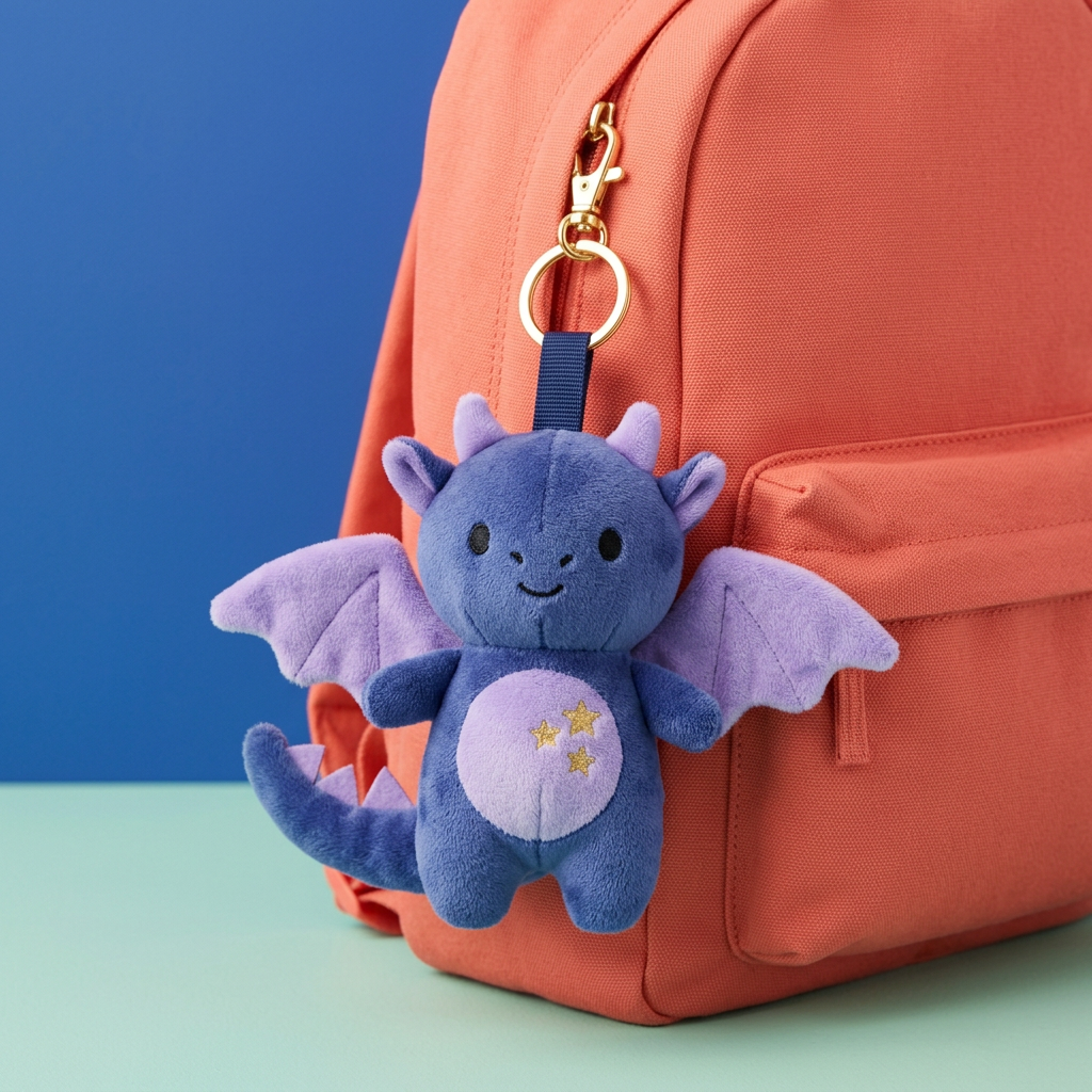 Midnight Dragon with lavender wings and three stars on coral backpack