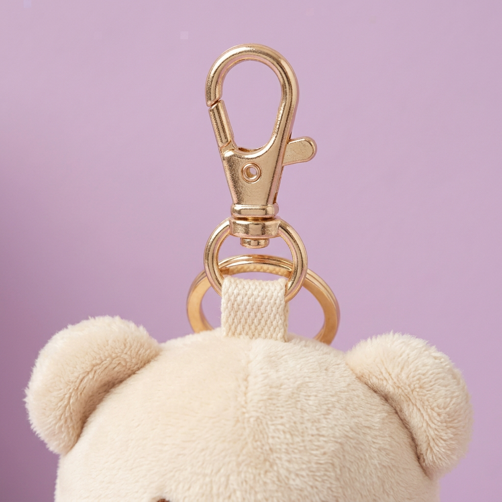 Gold-tone lobster clasp rings and cream attachment loop