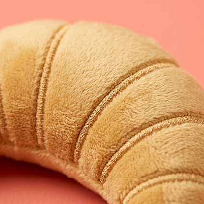 Close-up golden plush and embroidered croissant ridges