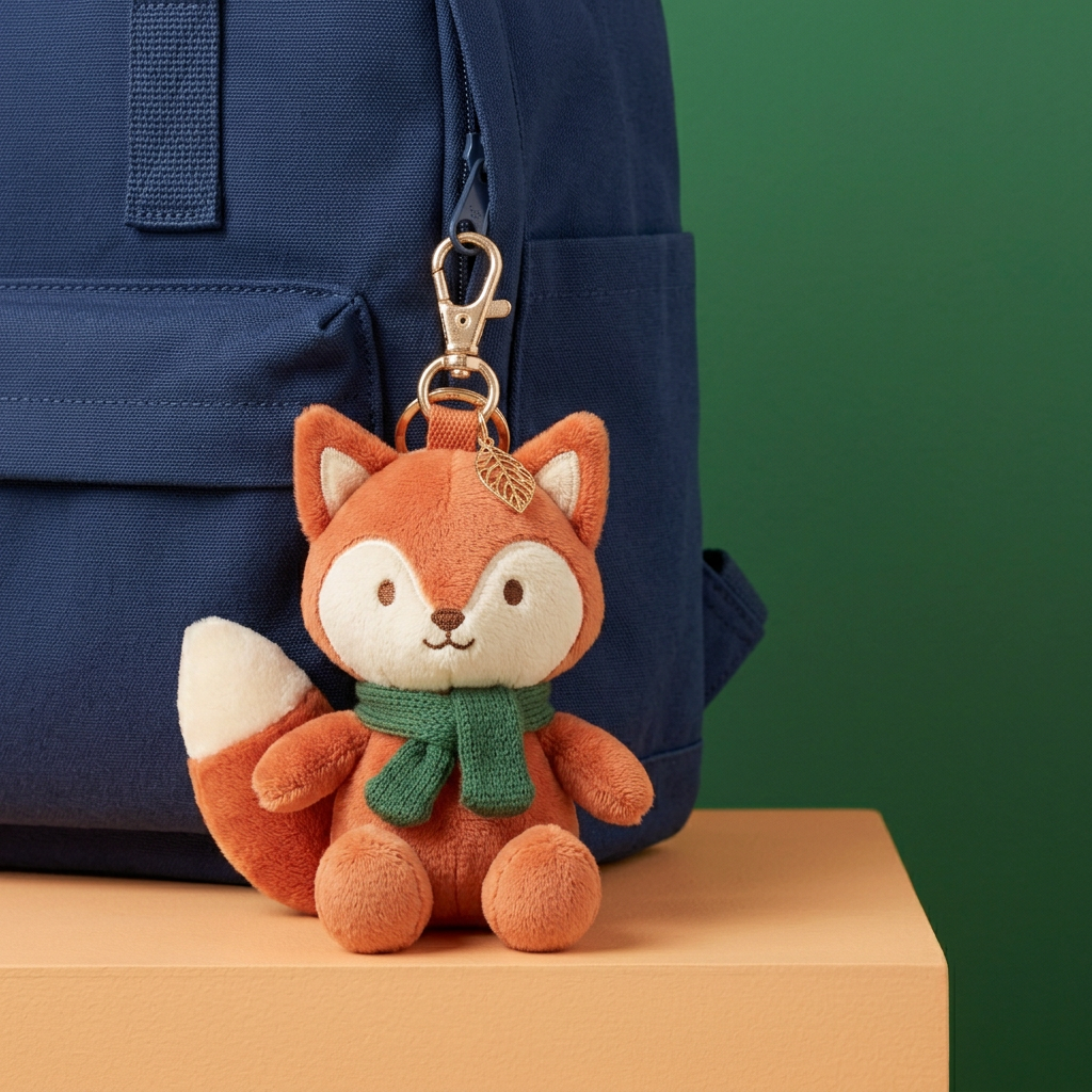 Fox charm on navy backpack