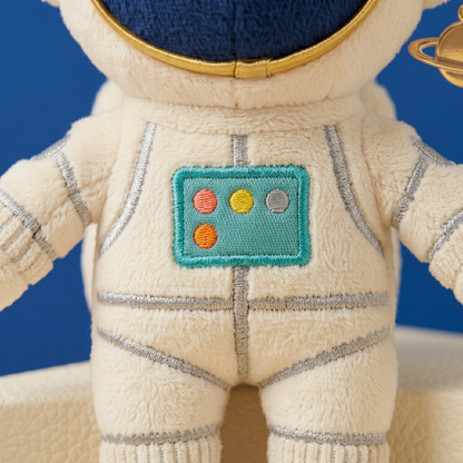 Teal four-button chest panel and silver-gray suit stitching detail