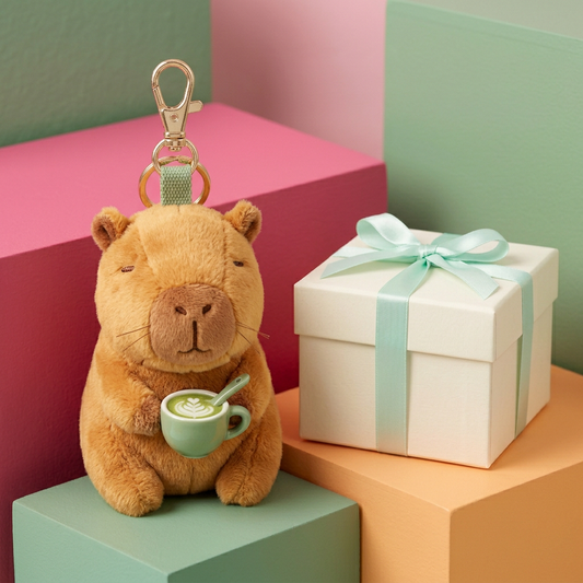Matcha Capybara beside ivory mint-ribbon box