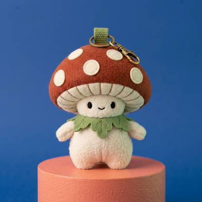Mossy Mushroom Sprite on coral pedestal against cobalt blue backdrop