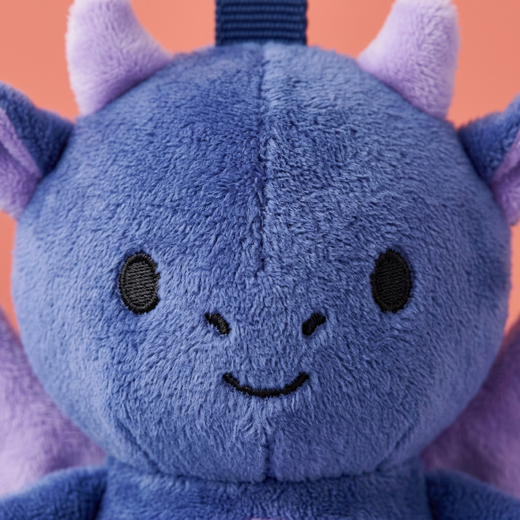 Midnight Dragon embroidered face and lavender horn texture detail